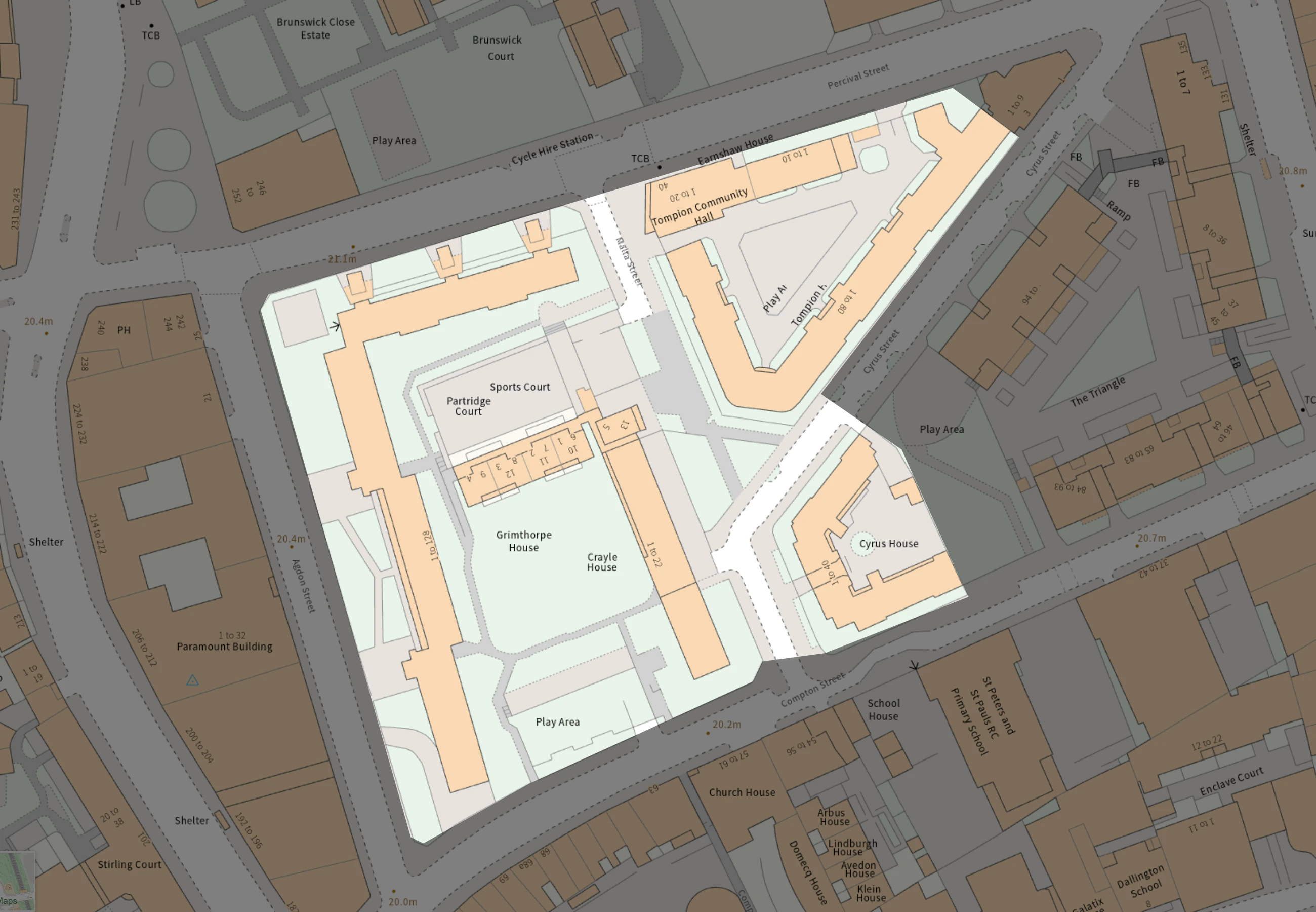 Detailed map of the Percival Estate showing the layout and name of each block
