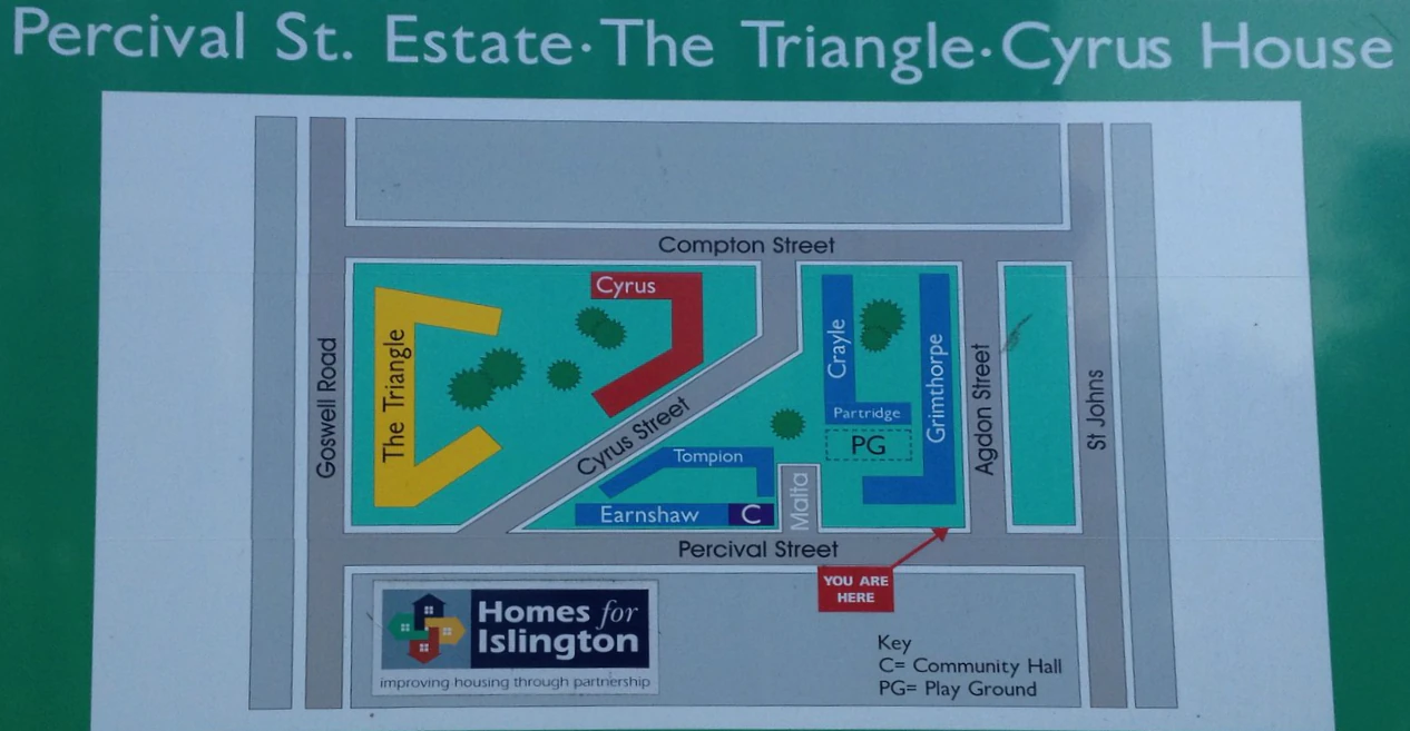 Map of the Percival Estate showing its six buildings